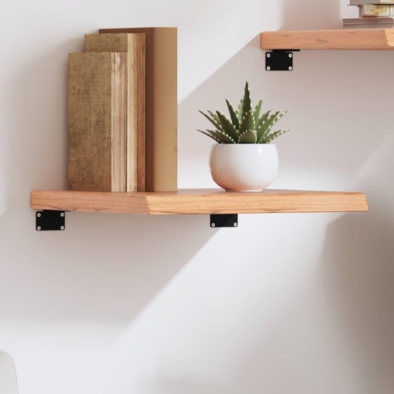 Wall Shelf with Thick Profile and Rustic Live Edge Wood Look