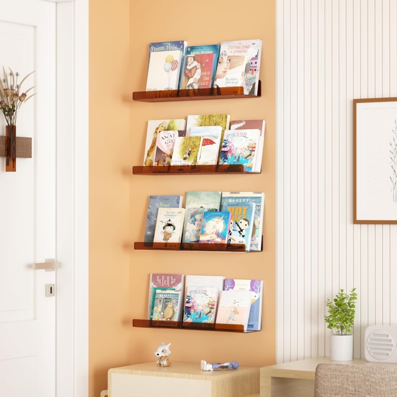 Wall Shelves, Amber Tint, Translucent Acrylic for Wall Storage