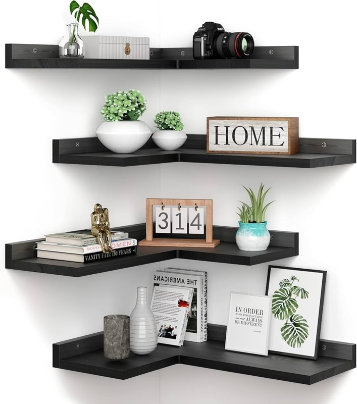 Wall Shelves L-Shaped Set Black Floating Rustic Modern Decor Idea