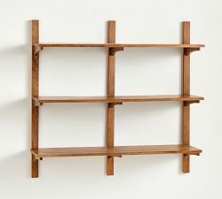 Wall Shelves Natural Blonde Wood Tiered Arrangement Scandinavian