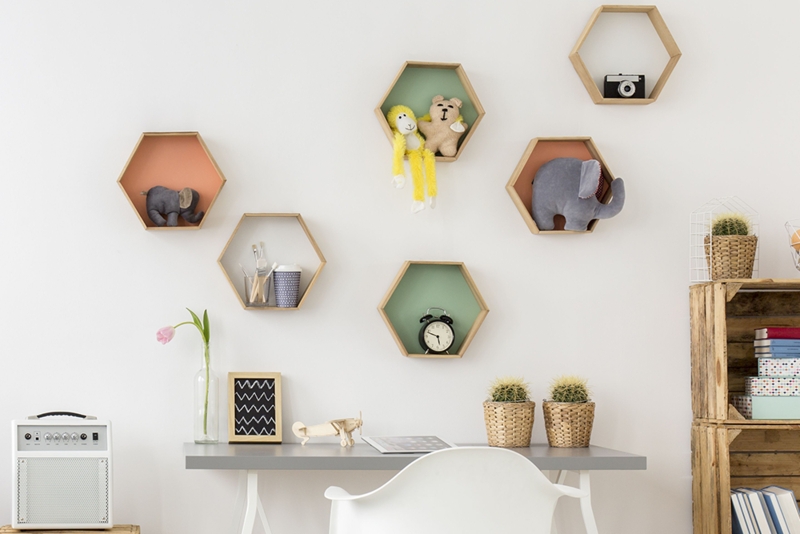 Wall Shelves Natural Wood Grain Floating Design Hidden Brackets