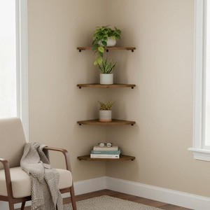 Wall Shelves Pentagonal Shape Set of 4 Floating Wood Toned Modern Rustic