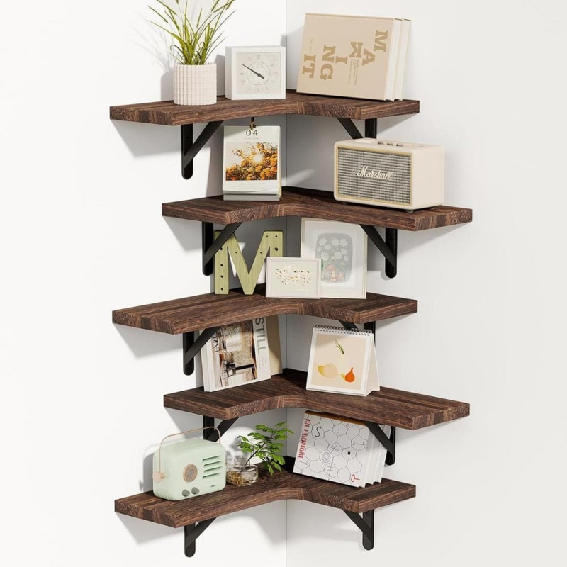 Wall Shelves Quarter Circle Espresso Dark Brown Set