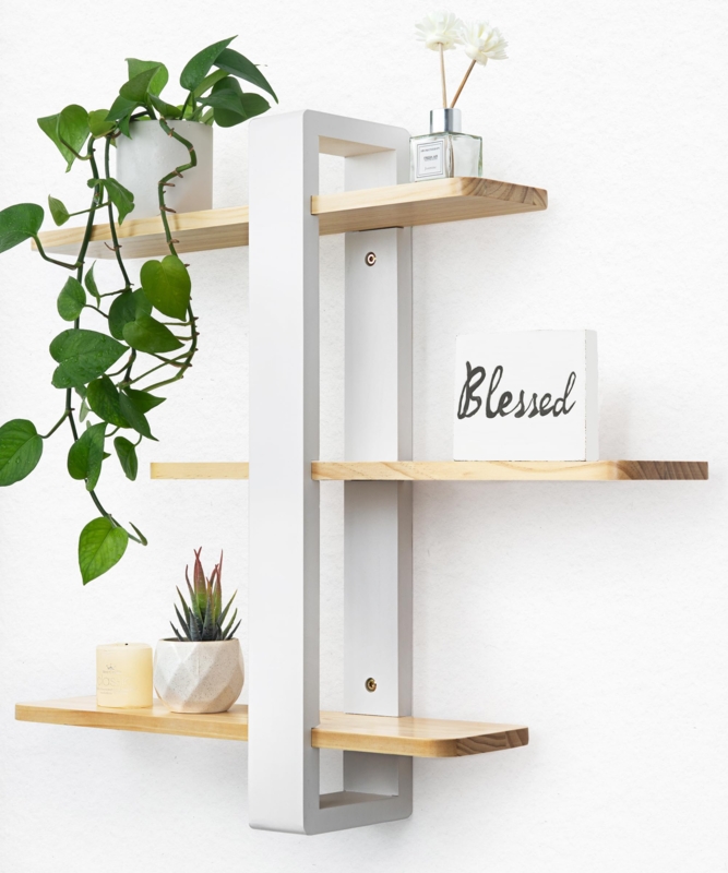 Wall Shelves Two Tone Three Tier Ladder Frame Scandi Style Storage