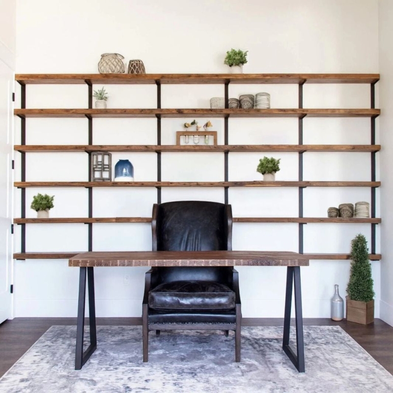 Wall Shelving Rustic Industrial 6 Tier Unit Integrated Bookends