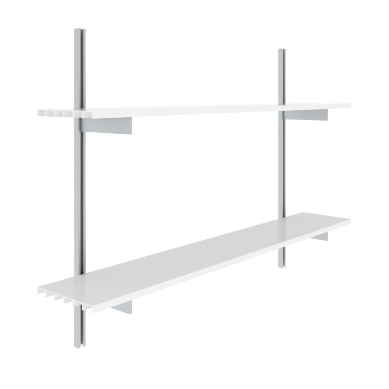 Wall Shelving Slotted Track System Wood and Metal Contrast Adjustable