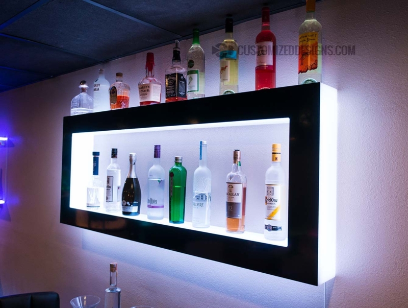 Wall Shelving Vibrant Blue LED Integrated Modern Tiered Bar Display