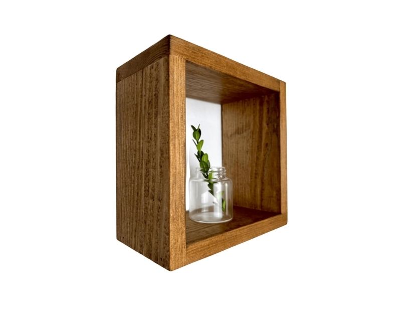 Walnut Floating Cube Shelf Shadow Box Mid Century Display