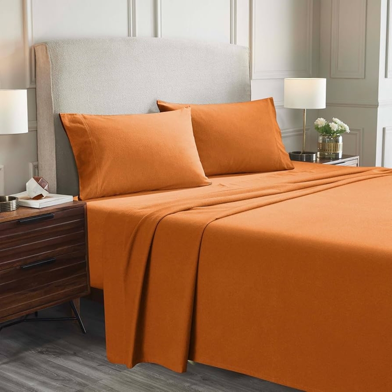 Warm Flannel Paisley Sheet Set Pumpkin Orange Texture