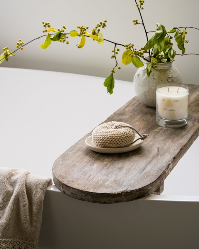 Warm Wood Grain Bath Caddy with Rounded Edges