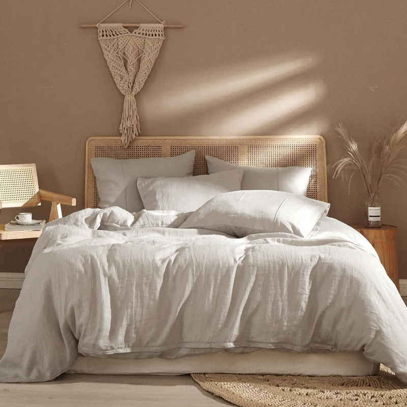 Washed Charcoal Linen Duvet Set for Relaxed Modern Bedroom Styling