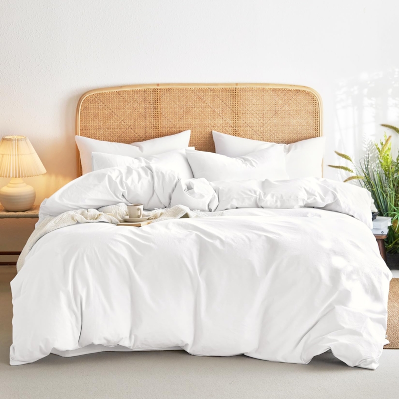 Washed Cotton Duvet Cover Set, Cozy Linen Look, Farmhouse Style
