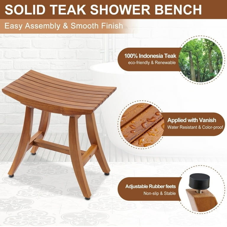 Waterproof Wood Bath Bench with Slatted Surface and Straight Legs