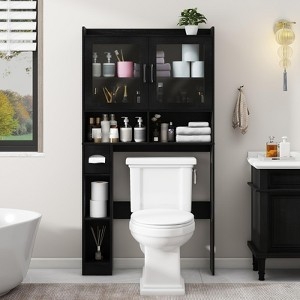 Wave Textured Over The Toilet Storage with Acrylic Doors, Farmhouse.