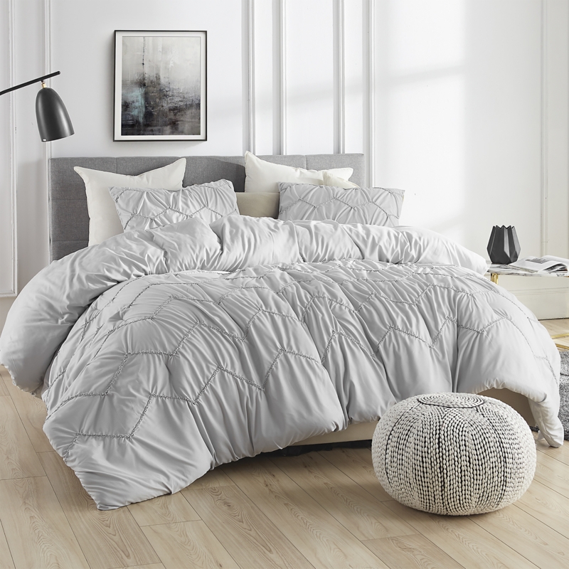 Wavy Scalloped Plush Comforter, Glacier Gray, Luxurious