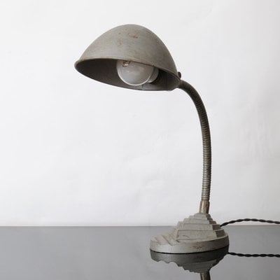 Weathered Industrial Table Lamp Vintage Grey Metal Stepped Base