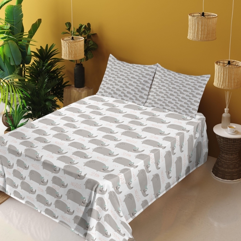 Whimsical Bedding Set Girl and Animal Print Pink Green Scandinavian