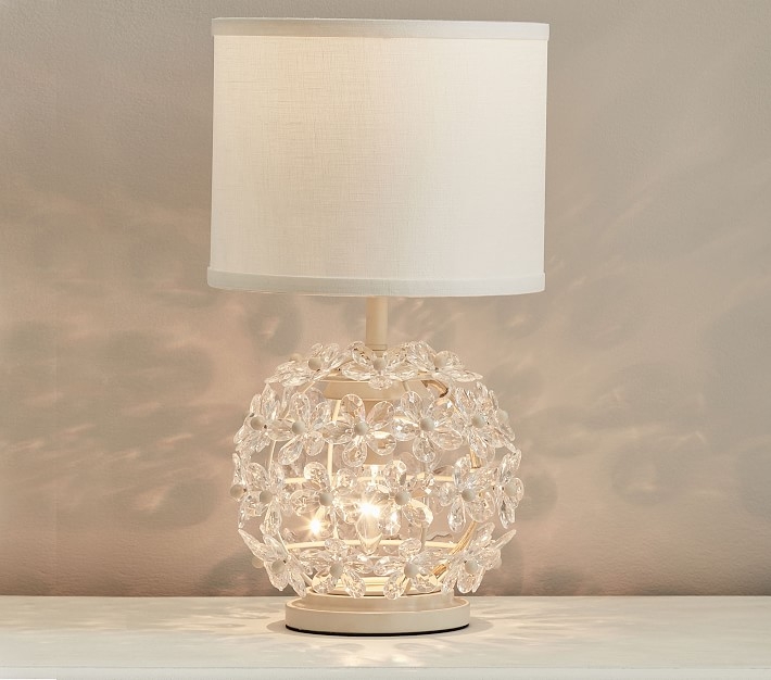 Whimsical Table Lamp with Sculpted Pink Floral Base and Gold Accents