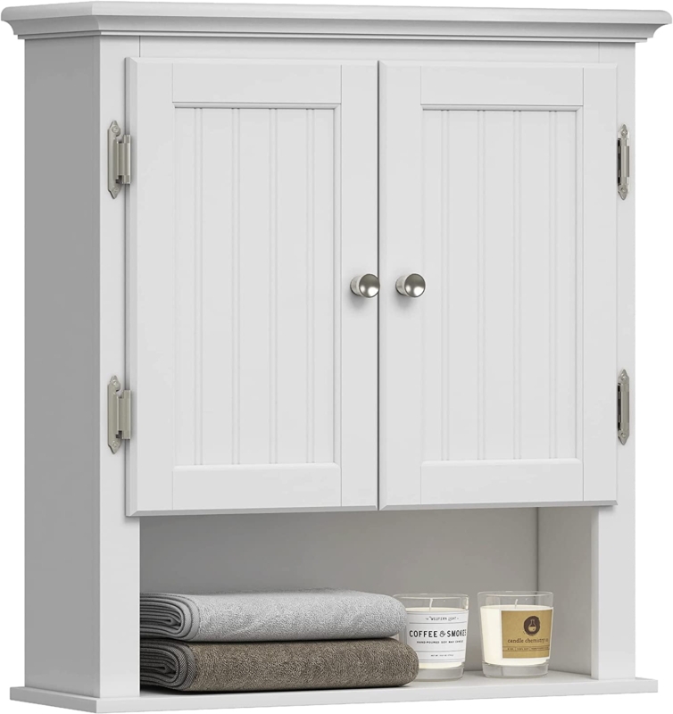 White Bathroom Cabinet: Shaker Style with Three Tier Open Shelving Unit