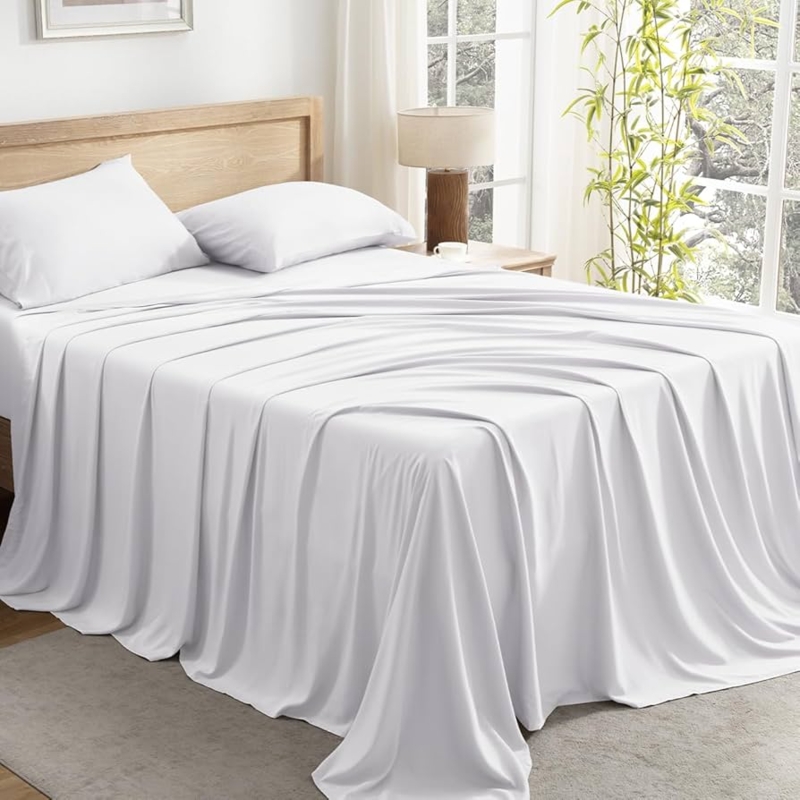 White Bed Sheet Set Silky Bamboo Viscose Deep Pocket