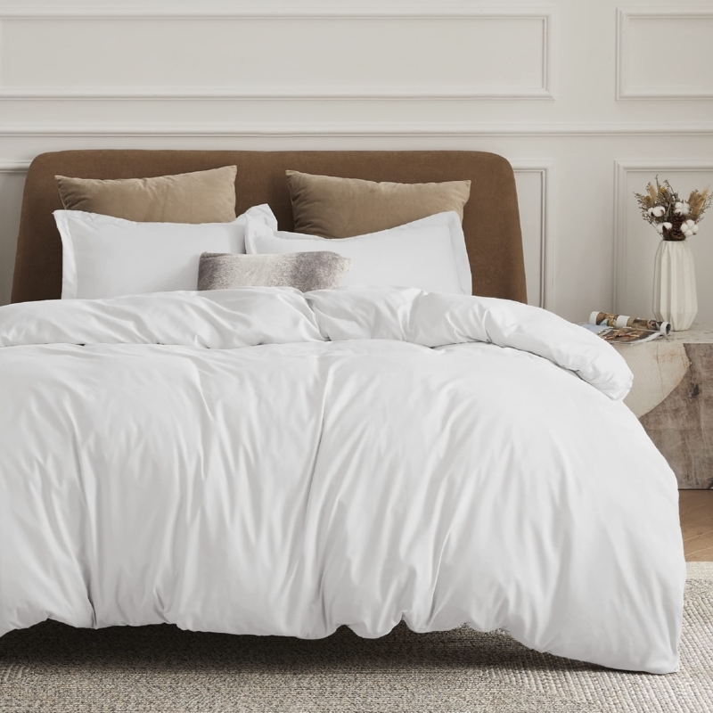 White Brushed Microfiber Duvet Cover Set, Minimalist Style