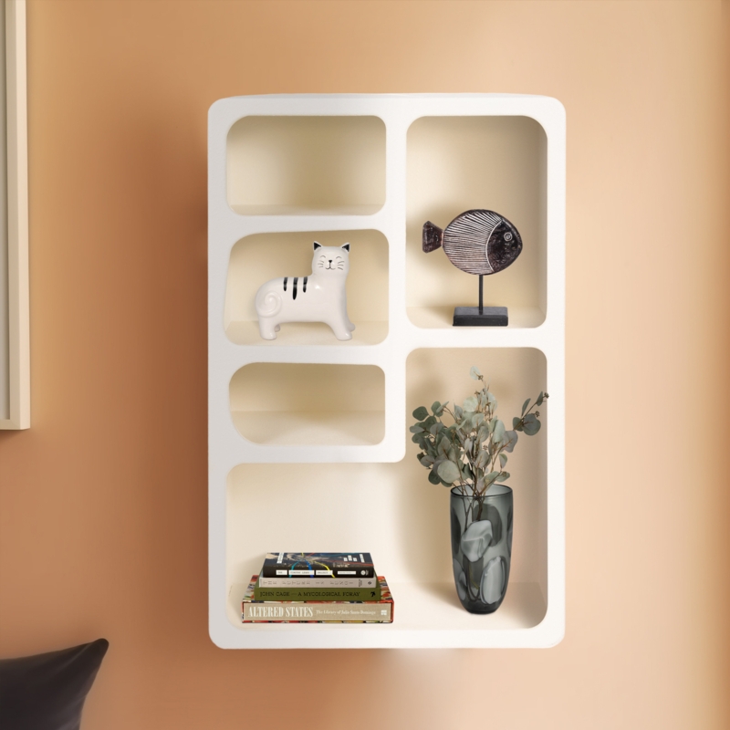 White Circular Wall Shelf: Contemporary Geometric Cubby Storage