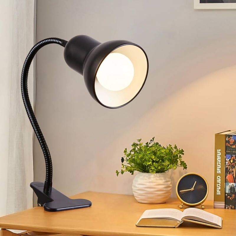 White Clip On Desk Lamp with Ring Light Head and Flexible Gooseneck