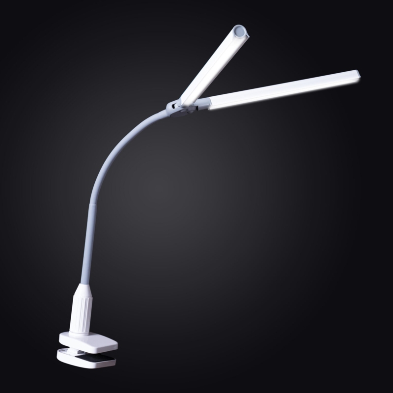 White Desk Lamp Matte Dual Heads Flexible Neck Clamp Base