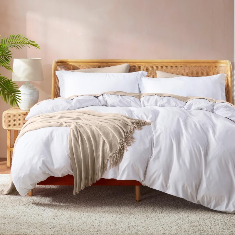 White Duvet Cover Set Brushed Microfiber with Button Closure