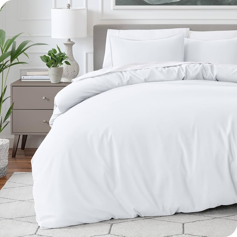 White Duvet Cover Set Flanged Edges Smooth Texture Modern Bedding