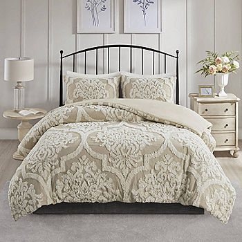 White Duvet Cover Set with Geometric Chenille Tufting