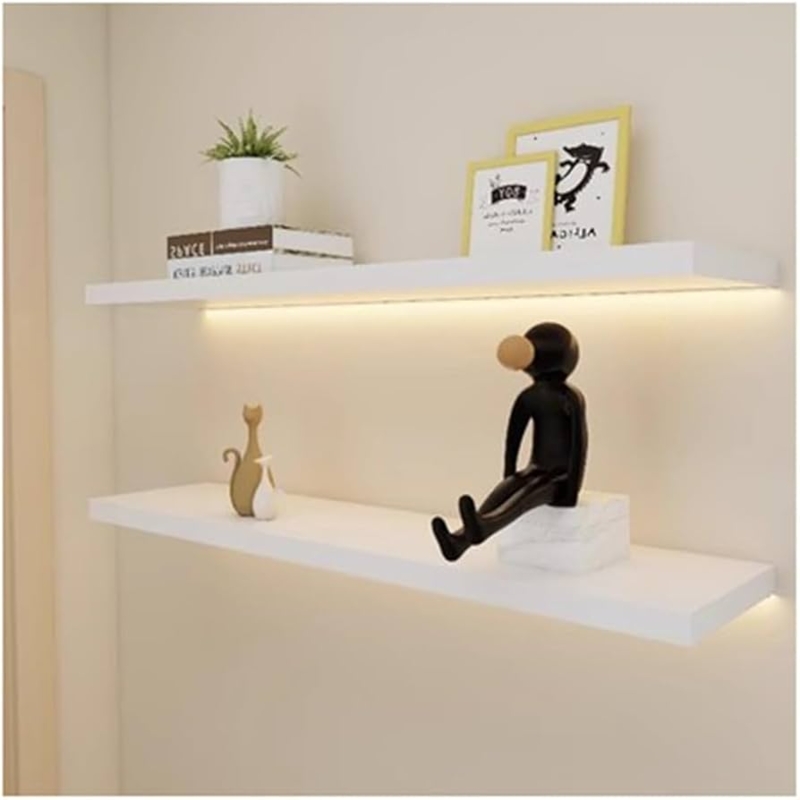 White Floating Shelf with Integrated Blue LED Ambient Glow