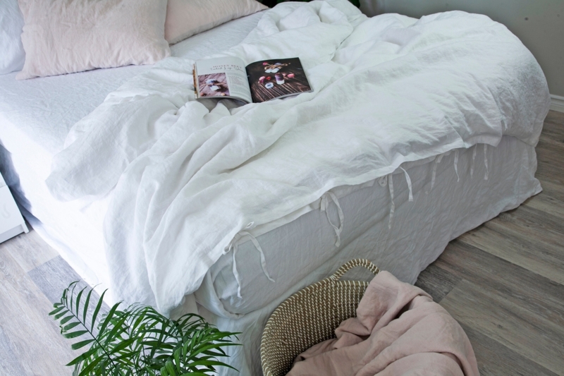 White Linen Duvet Cover Featuring Side Tie-String Closures, Scandinavian.