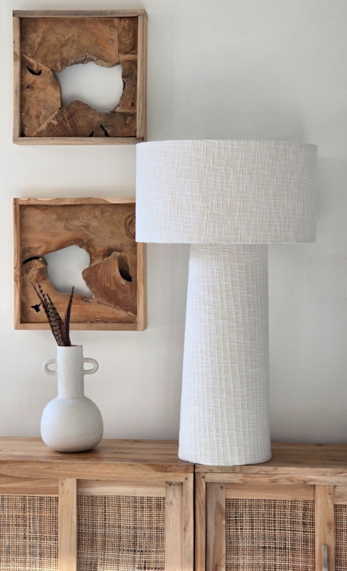 White Matte Dome Table Lamp with Scandi Tapered Base