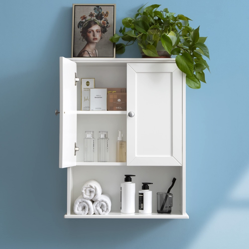 White Mirrored Medicine Cabinet designed for Over The Toilet Storage