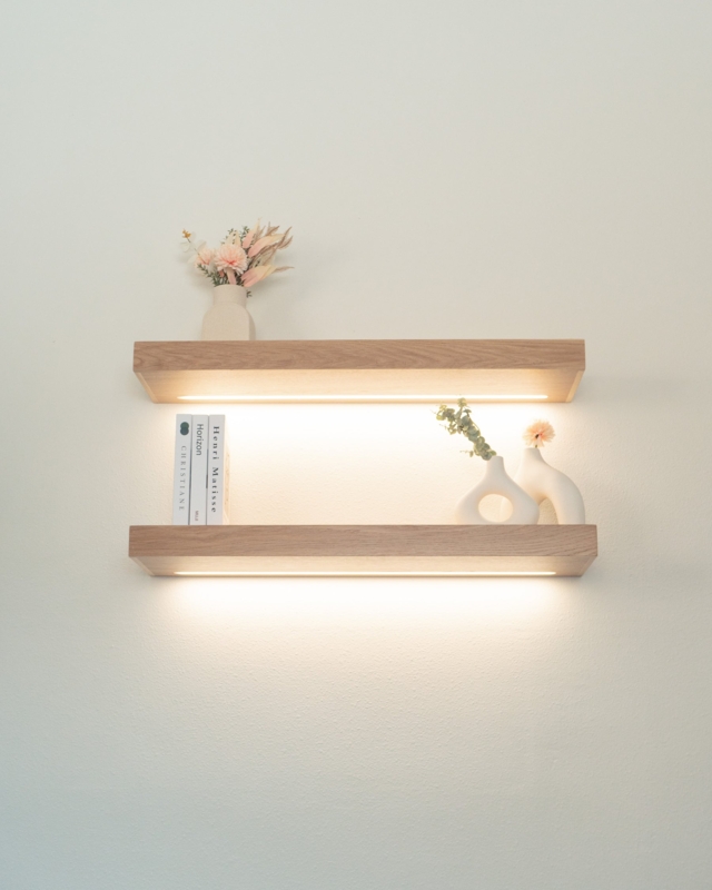White Oak Floating Shelf with Integrated LED Ambient Lighting