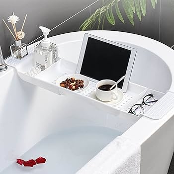 White Plastic Bathtub Caddy with Perforated Drainage