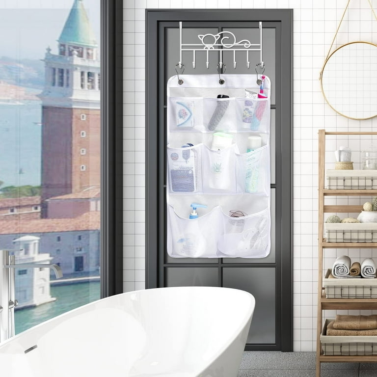 White Quick-Dry Hanging Shower Caddy with Eight-Pocket Mesh