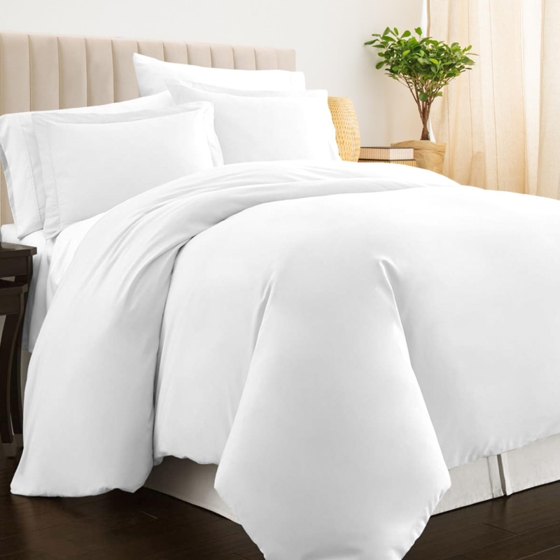 White Sateen Duvet Cover Set Button Closure Crisp Contemporary Bedding