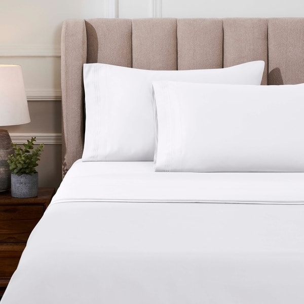 White Sateen Sheet Set with Elegant Triple-Pleated Hem Detail