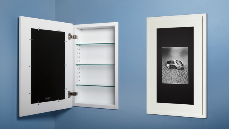 White Shaker Style Medicine Cabinet, Recessed Mount with Mirrored Door.