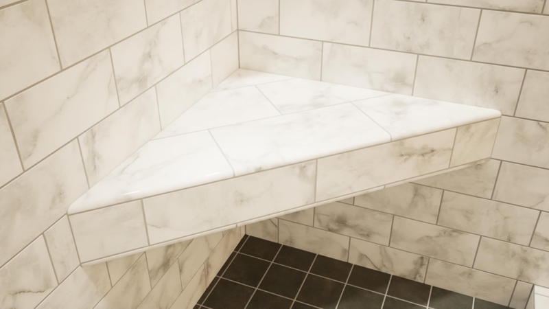 White Shower Bench: Triangular Floating Minimalist Design