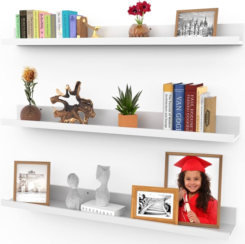 White Tiered Picture Ledges Set of Three for Wall Art Display