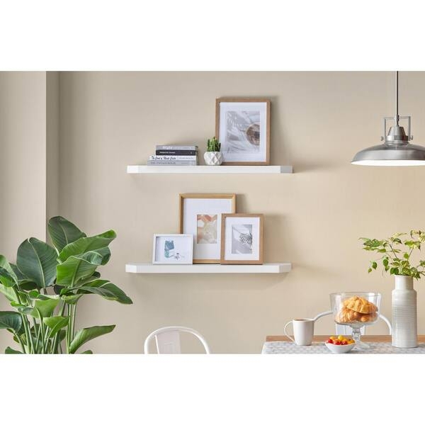 White Wall Shelf Set of Two with Low Profile Front Ledge Design