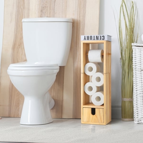 White Wood Freestanding Toilet Paper Cabinet with Storage Drawer