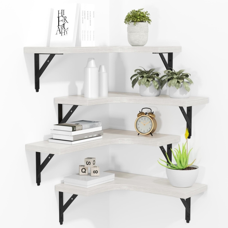 Whitewashed Floating Shelves Rustic Wood Grain Texture Set of Four