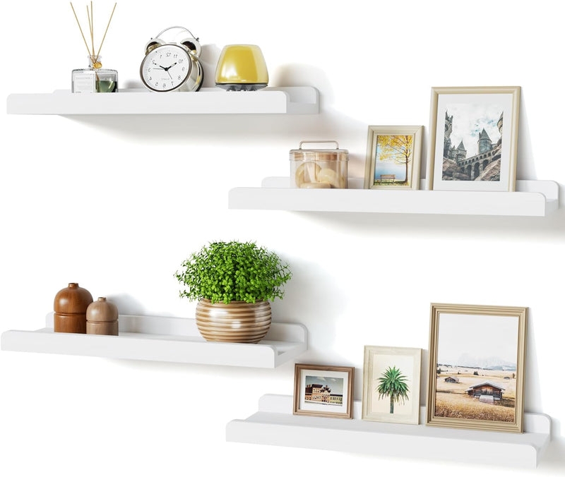 Whitewashed Floating Shelves Set of 4 for White Shelves with Lip