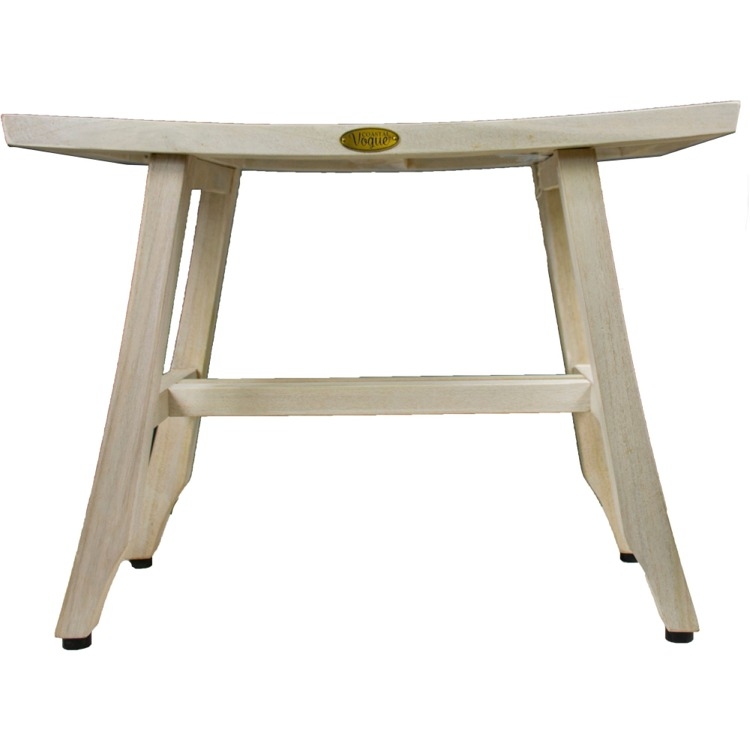 Whitewashed Teak Shower Seat Curved Slatted Driftwood