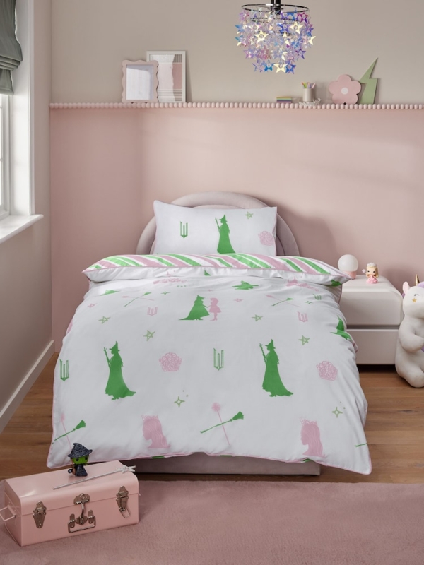Wicked Themed Duvet Cover Set, Reversible Pink & Sage Green with Piping