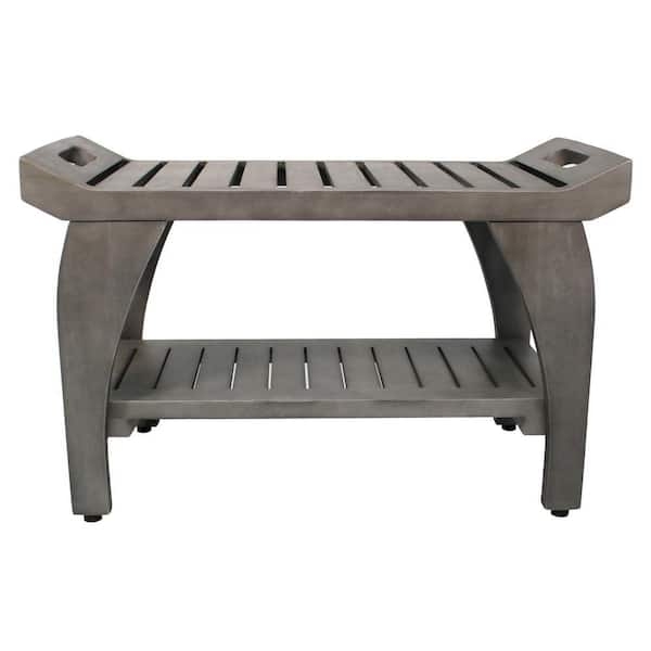 Wide Antique Gray Shower Bench Integrated Arms Seat